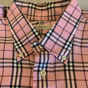 EUC Men’s pink authentic Burberry button-down 100% cotton LARGE LS